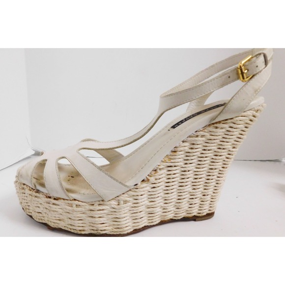 Ralph Lauren Purple Collection White Leather Platform Espadrille Wedges 39.5 - Picture 6 of 9